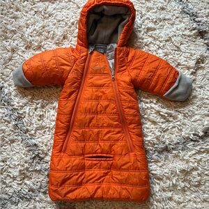 Eddie Bauer Kids Orange Puffer Jacket with Hood and Glove Attachment